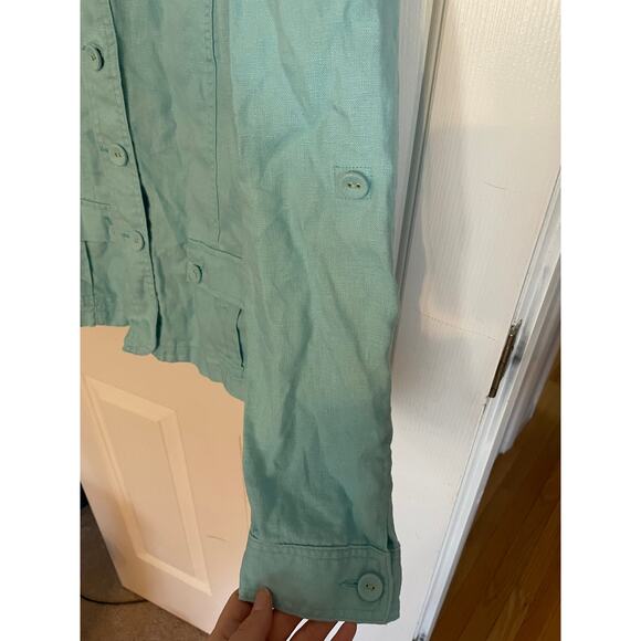 Charter Club Womens Medium Button Up Top All Linen Fabric Covered Buttons Blue - Picture 7 of 11